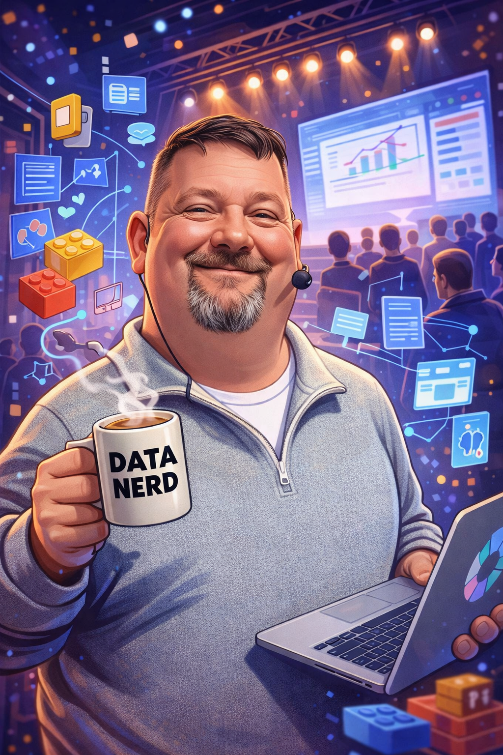 Illustration of Ed Pearson holding a data nerd coffee mug